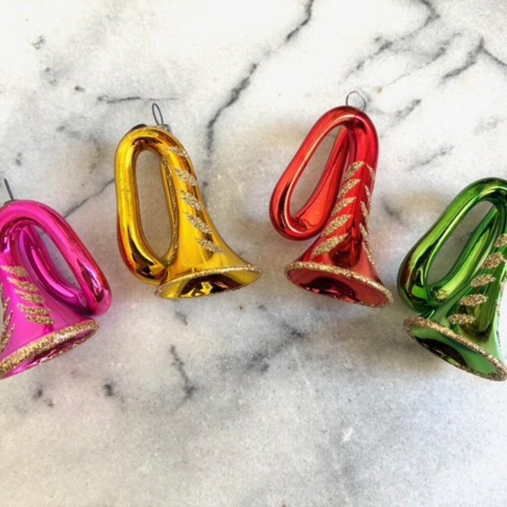 Vintage Glass Horn Christmas Ornaments S / 4 Musical Instruments